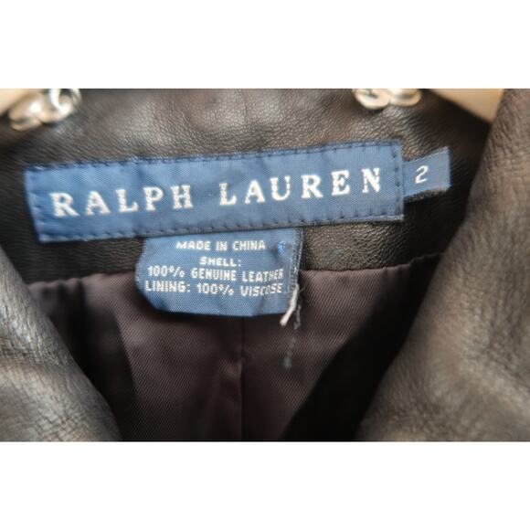 Vintage Ralph Lauren Leather Moto Jacket Black Leather Riders Jacket Size 2 - Picture 4 of 11